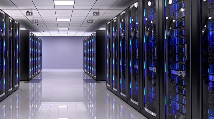 Bank of servers in a server room